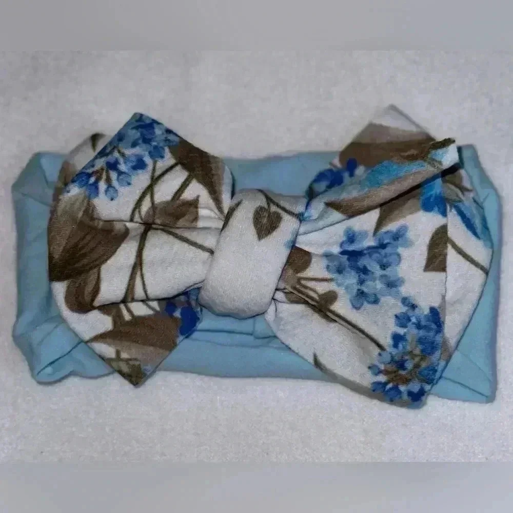 Blue Floral Bohemian Bow Headband